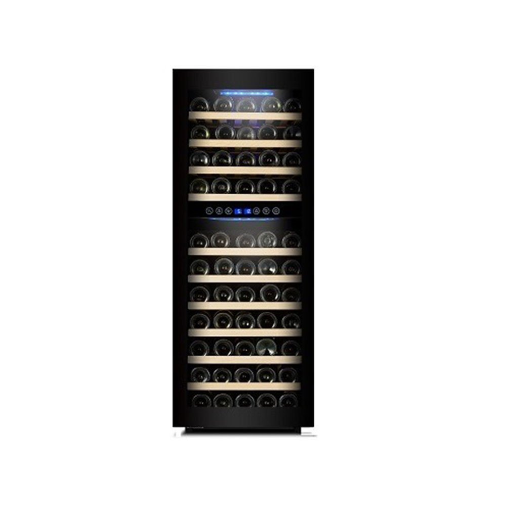 מקרר יין שני אזורי קירור GALAXY פרמיום, עד 70 בק, מדחס, מדפי עץ נשלפים, תצוגה דיגיטלית.