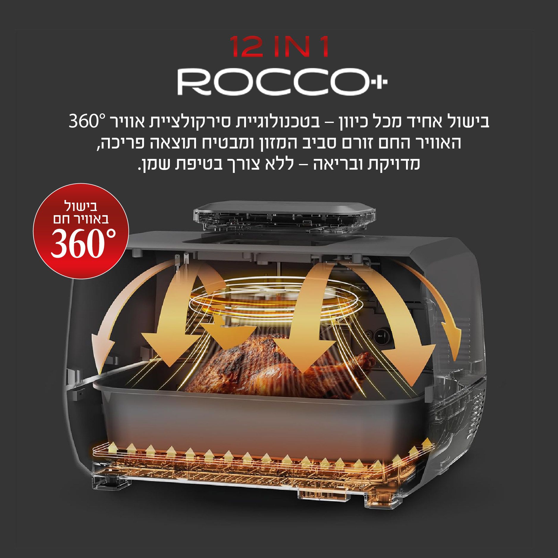 גריל ביתי ללא עשן 12 ב-1 ROCCO + מבית Food appeal