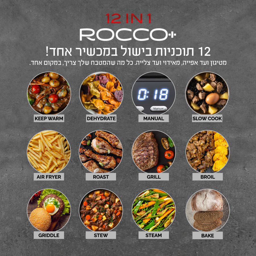 גריל ביתי ללא עשן 12 ב-1 ROCCO + מבית Food appeal