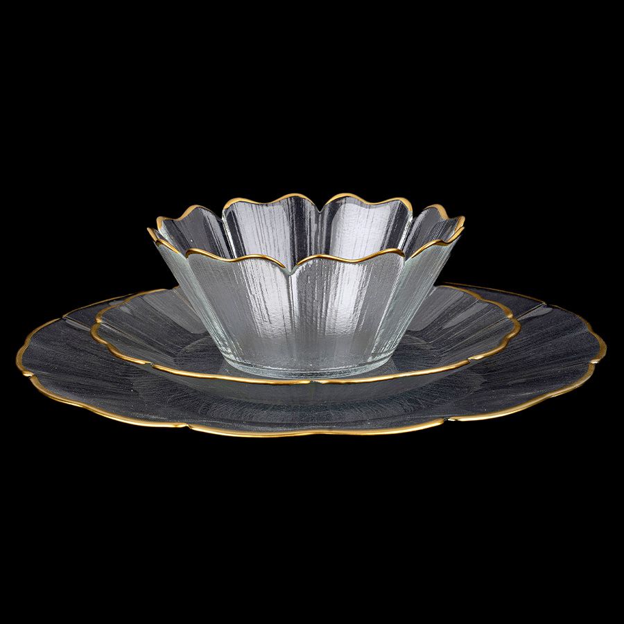 סט צלחות 18 חלקים זכוכית LOTUS GOLD שקוף