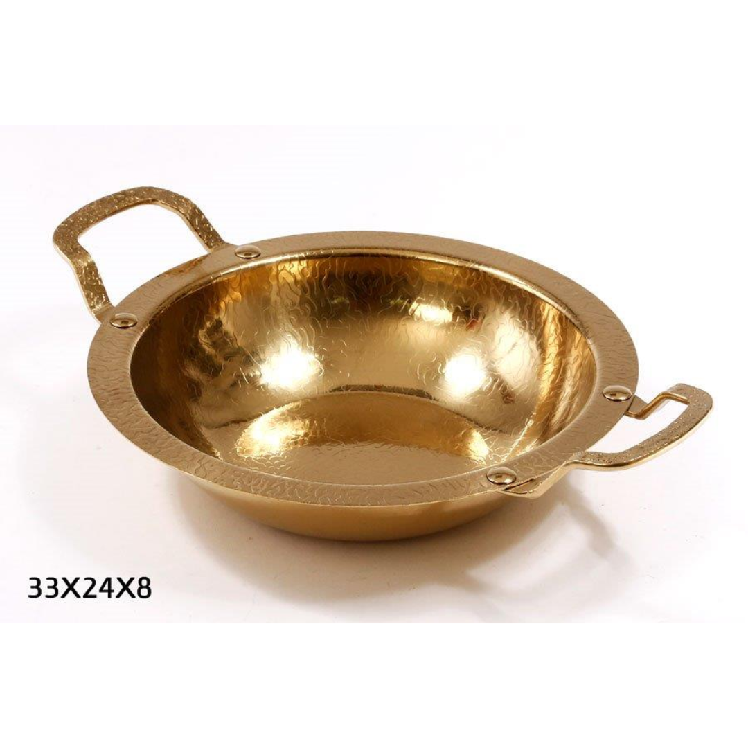 קערת הגשה - נירוסטה זהב מרוקע + ידיות 33X24X8 ס"מ