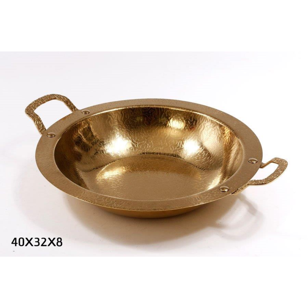 קערת הגשה - נירוסטה זהב מרוקע + ידיות 40X32X8 ס"מ