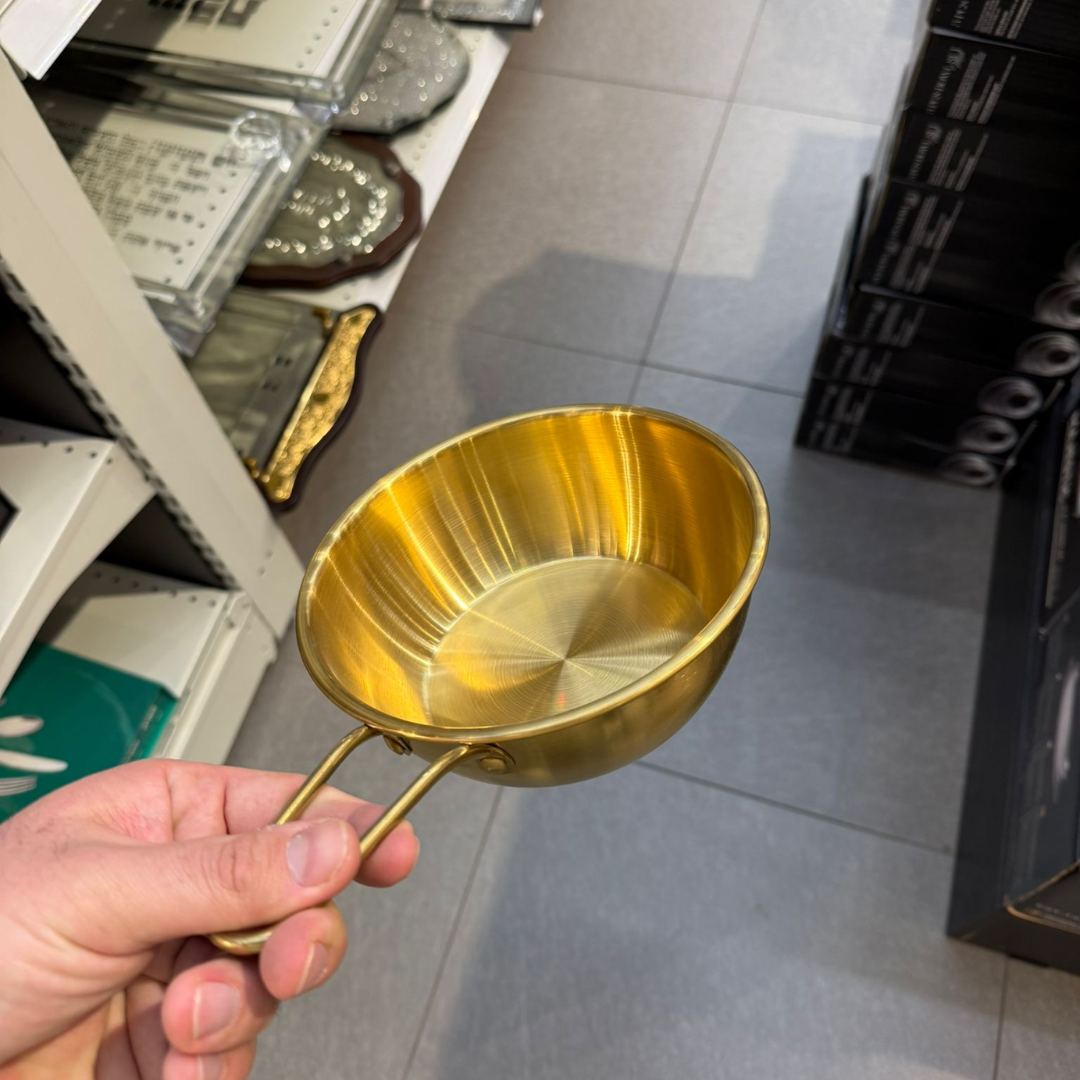 קערית הגשה + ידית נירוסטה זהב 14 ס״מ