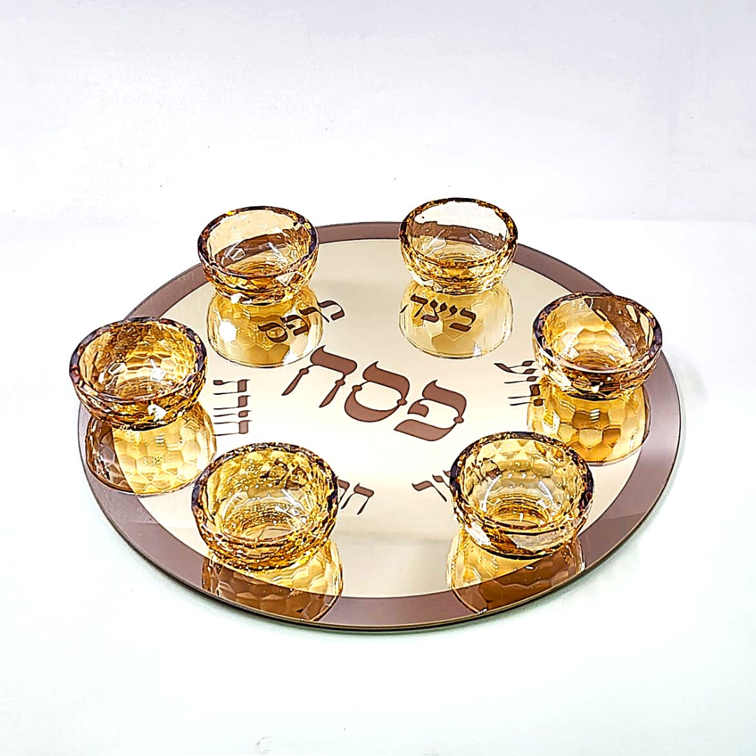 מגש קערת פסח - זכוכית שילוב זהב כהה 35 ס"מ 14135