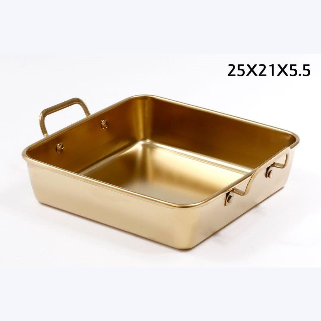 קערת הגשה - תבנית מרובעת 2 ידיות זהב 25X22X7 ס"מ