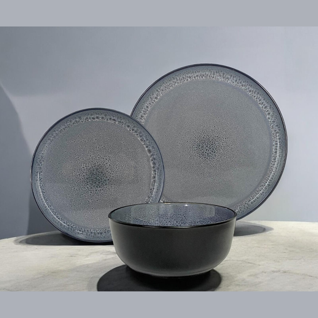 סט צלחות 18 חלקים - פורצלן שוליים גבוהות דגם Raphael DARK GRAY