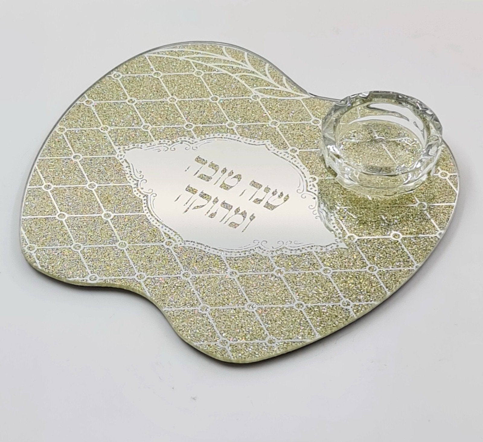 מגשון מראה - קריסטל זהב לתפוח וקערית לדבש