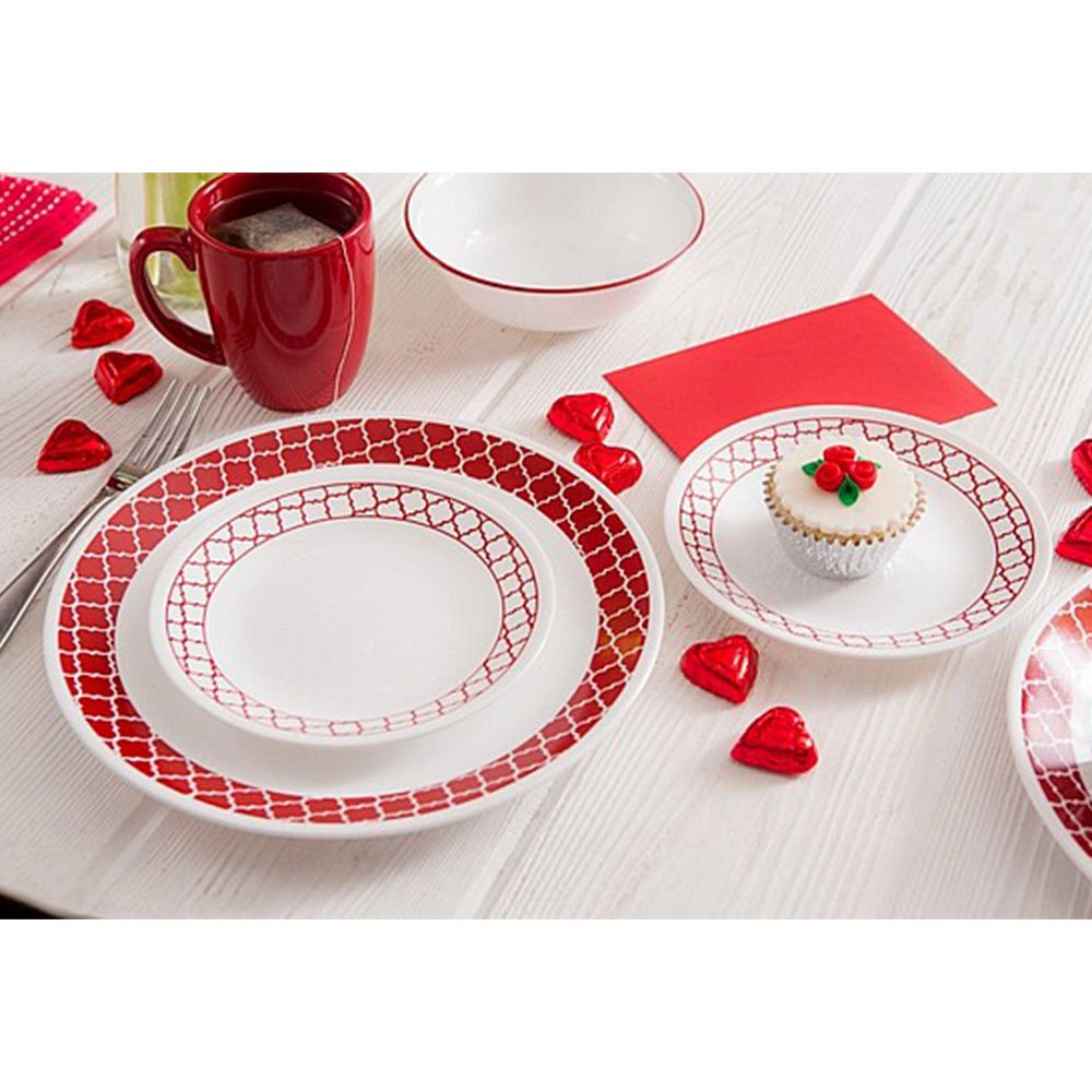 סט צלחות 12 חלקים , Crimson Trelis , מבית Corelle קורנינג