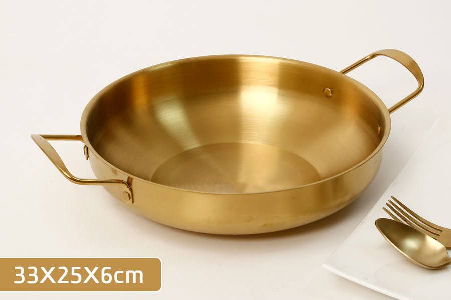 מחבת הגשה נירוסטה זהב 2 ידיות - 33X25X6 ס"מ