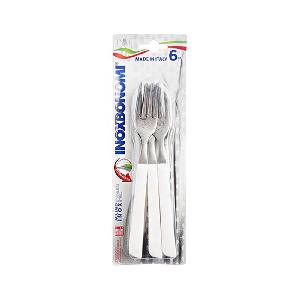 סט 6 מזלגות ידית פלסטיק לבן Inoxbonomi איטליה