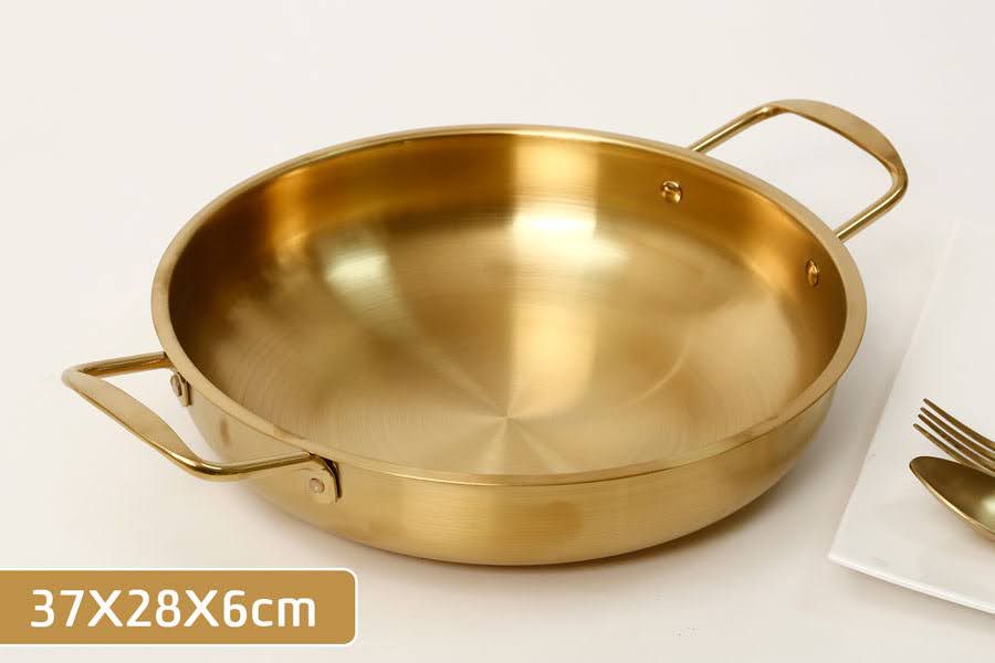 מחבת הגשה נירוסטה זהב 2 ידיות - 37X28X6 ס"מ