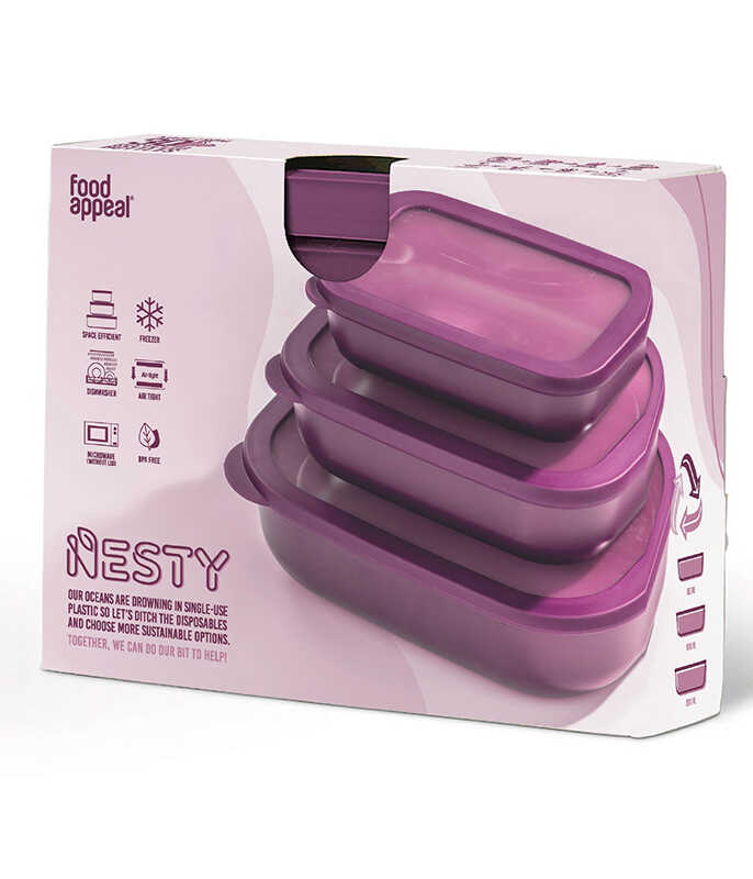 סט 3 קופסאות אחסון פלסטיק ממוחזר NESTY בורדו