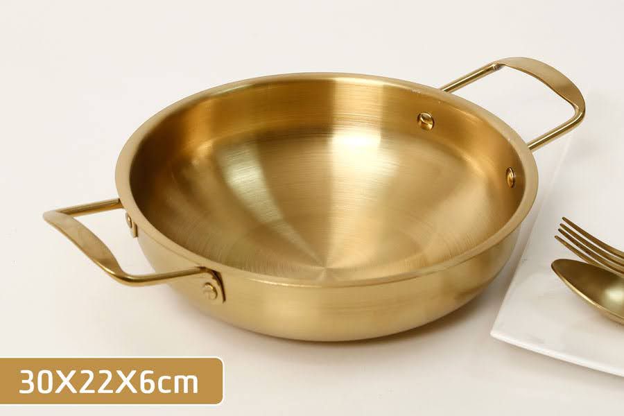 מחבת הגשה נירוסטה זהב 2 ידיות - 30X22X6 ס"מ