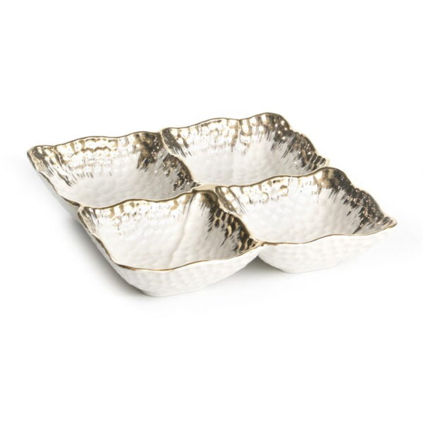 קברט מרובע - מחולק ל-4 פורצלן Flakes פס זהב לבן 21.5X21.5 עומק 4 ס”מ