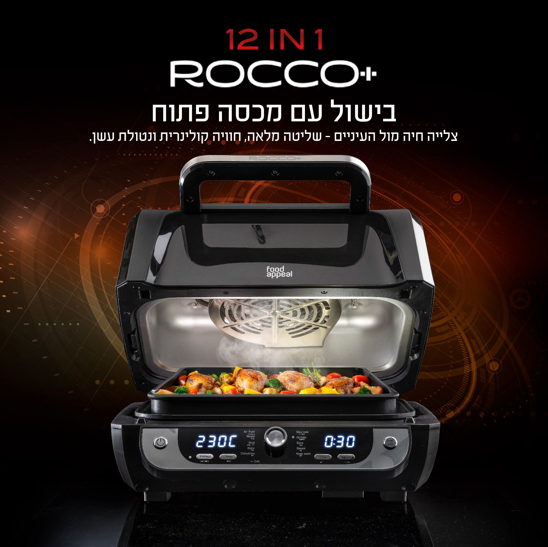 גריל ביתי ללא עשן 12 ב-1 ROCCO + מבית Food appeal