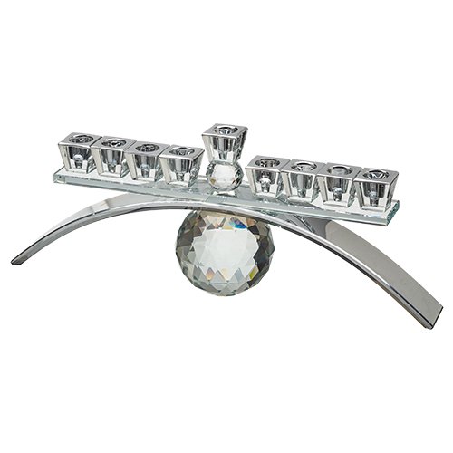 חנוכיה קריסטל - שקוף וכסף כדור וגשר מהודרת 14x33 ס"מ 41753