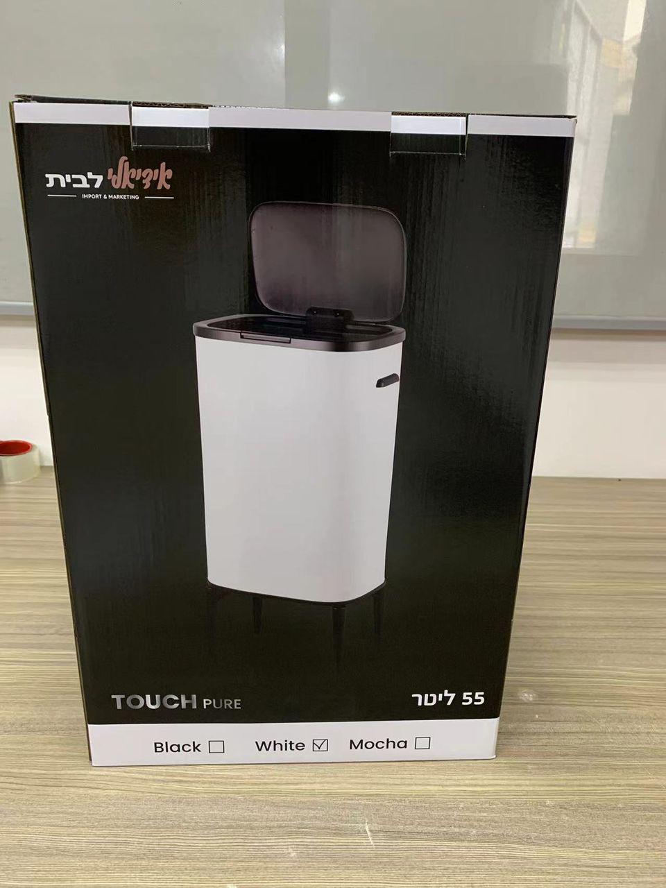 פח אשפה – לבן מעוצב ראש שחור על רגליים שחורות 55 ליטר TOUCH PURE
