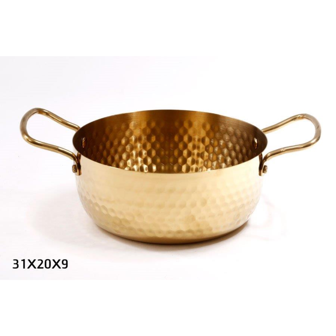 סיר הגשה - נירוסטה זהב מרוקע + ידיות 31X20X9 ס"מ