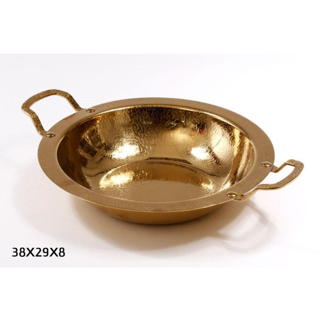 קערת הגשה - נירוסטה זהב מרוקע + ידיות 38X29X8 ס"מ