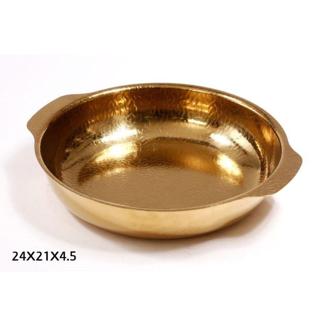 קערת הגשה - נירוסטה זהב מרוקע + ידיות 24X21X4.5 ס"מ