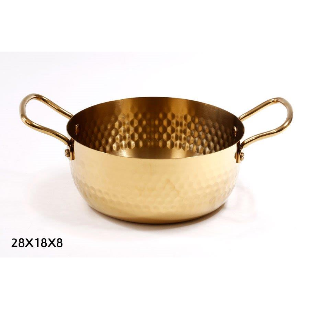 סיר הגשה - נירוסטה זהב מרוקע + ידיות 28X18X8 ס"מ