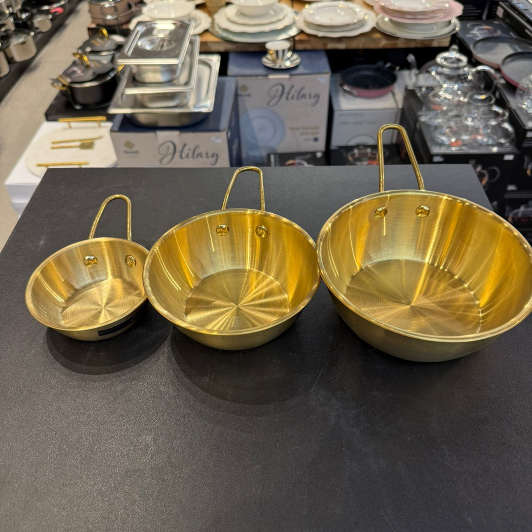 קערית הגשה + ידית נירוסטה זהב 11 ס״מ