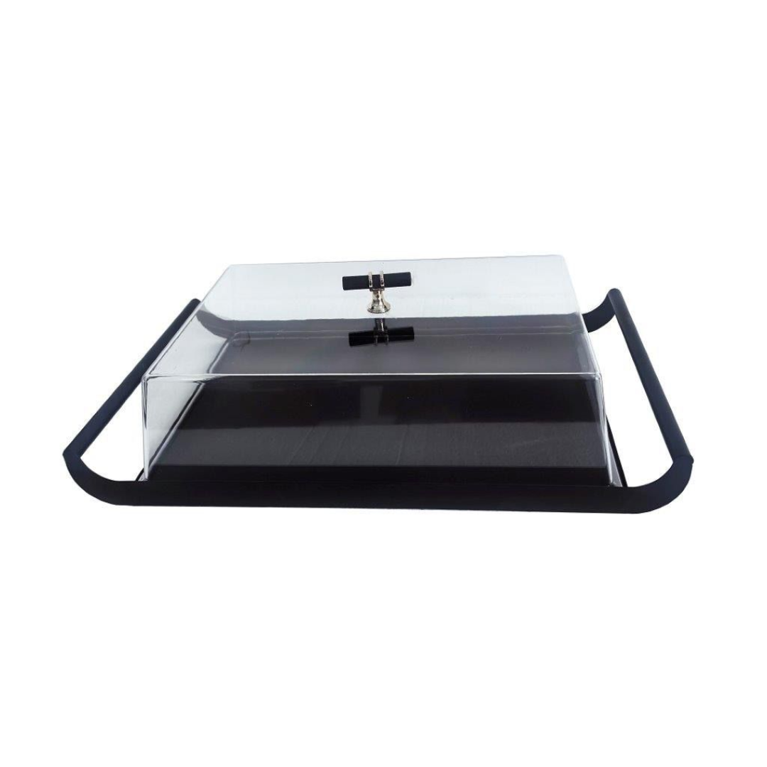 בית עוגה - מתכת מלבני שטוח שחור פעמון אקריל 42X30x12 ס״מ דגם Armand