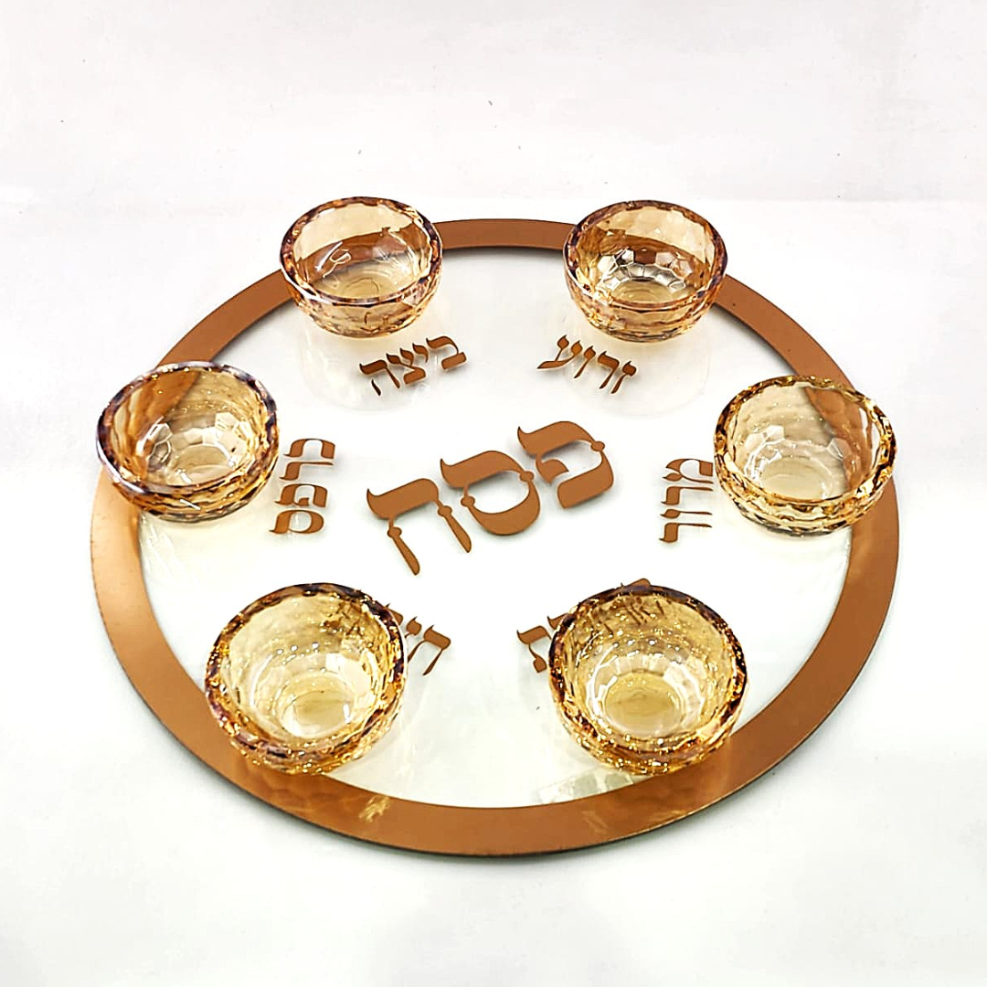 מגש קערת פסח - זכוכית שילוב זהב 35 ס"מ 14134