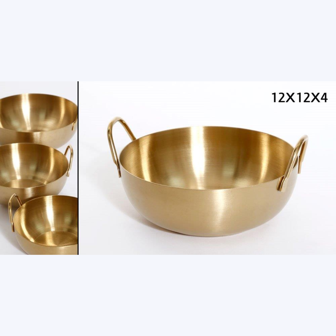 קערת נירוסטה - 2 ידיות זהב 12X12X4 ס"מ