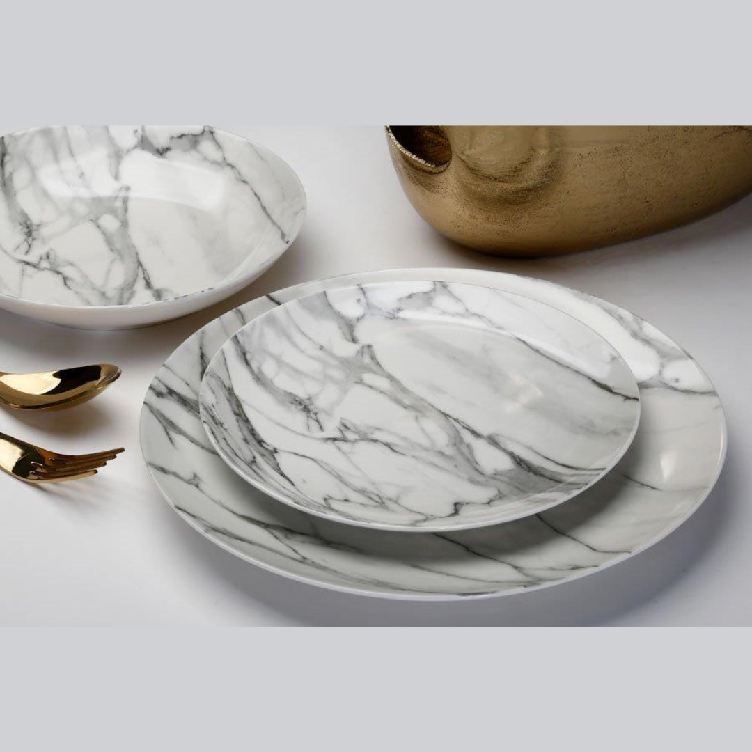 סט צלחות 18 חלקים - דגם שיש לבן NEW BONE CHINA