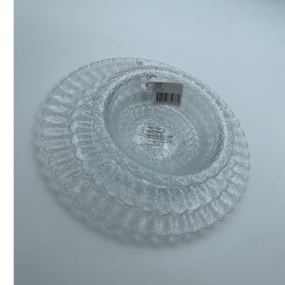 צלחת זכוכית תחרה מנה ראשונה 22 ס״מ דגם LACE