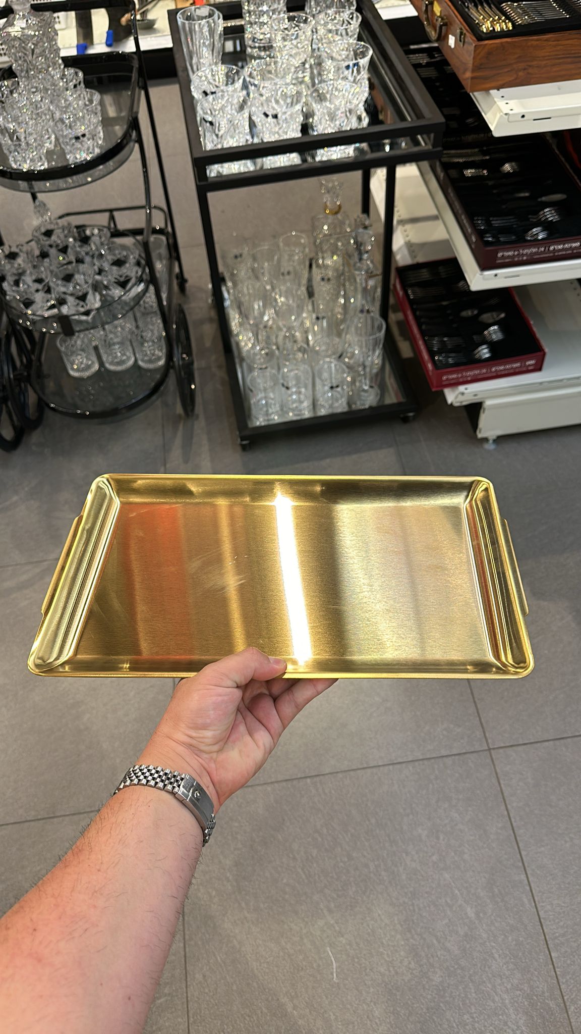 מגש הגשה - מלבן נירוסטה זהב 40x24 ס״מ