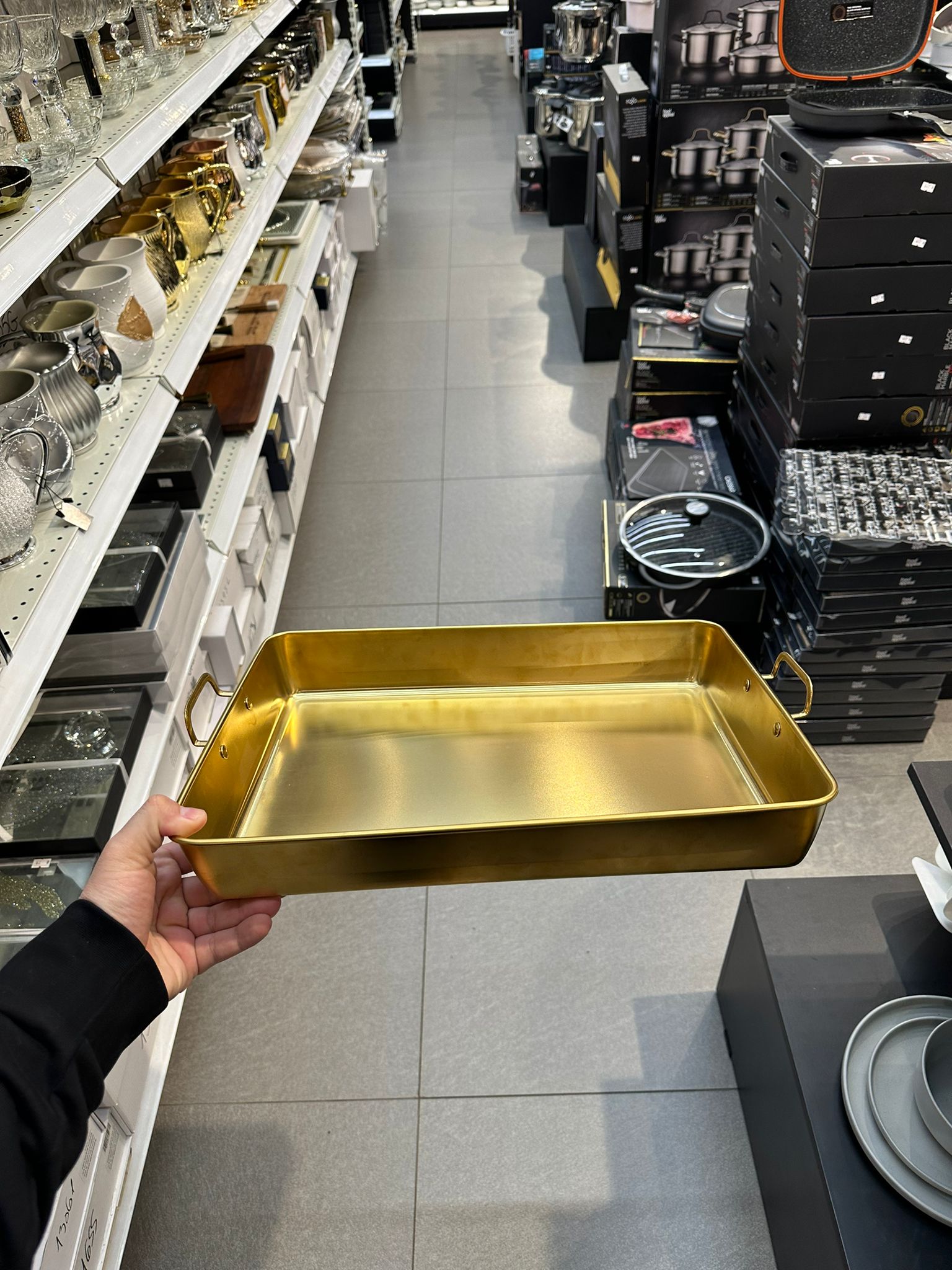 תבנית נירוסטה זהב + ידיות 42X32X6 ס״מ