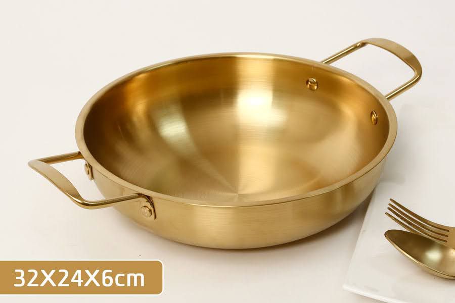 מחבת הגשה נירוסטה זהב 2 ידיות - 32X24X6 ס"מ