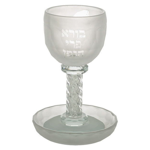 כוס קידוש – קריסטל מהודר שקוף חלבי 'בבא סאלי' עם אבנים כסף