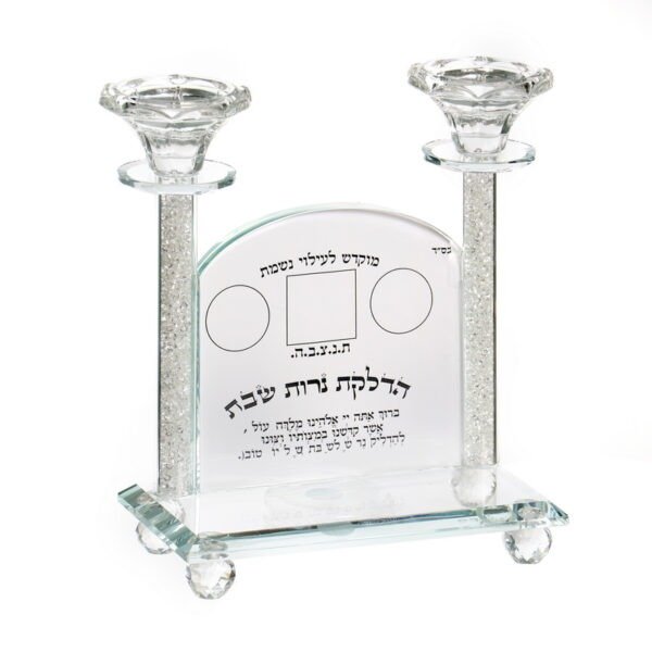 זוג פמוט - קריסטל שושנה סטנד לברכון/לעילוי נשמות 20 ס”מ