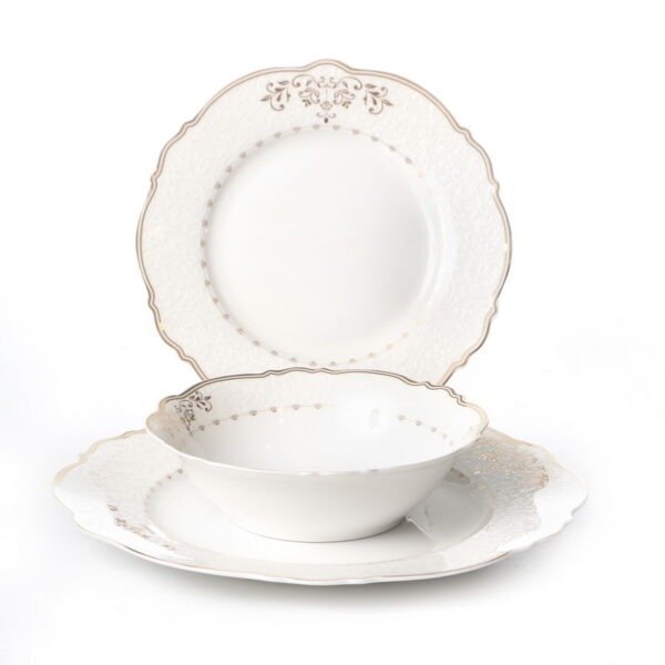 סט צלחות פורצלן 18 חלקים - Daisy לבן זהב New Bone China