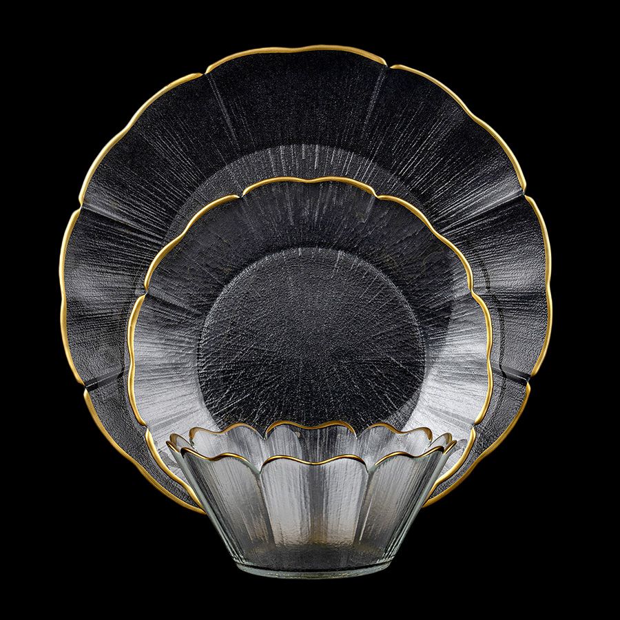 סט צלחות 18 חלקים זכוכית LOTUS GOLD שקוף